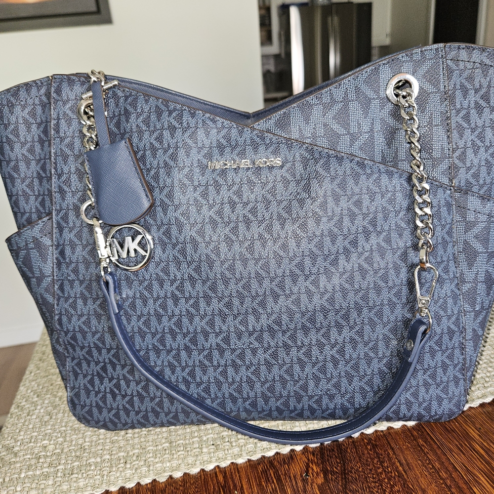 Michael Kors Navy Signature Chain-Handle Tote
